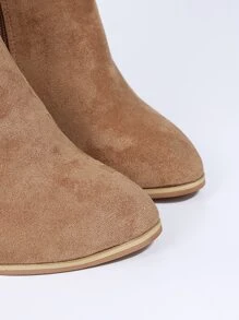 EMERY ROSE Minimalist Side Zipper Chunky Heeled Boots - Apricot - View 7