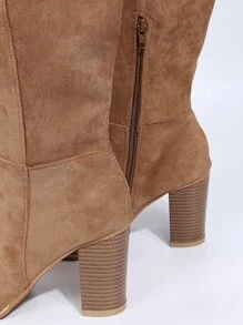 EMERY ROSE Minimalist Side Zipper Chunky Heeled Boots - Apricot - View 8