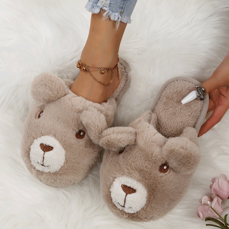 

Cartoon Design Fluffy Novelty Slippers, Khaki