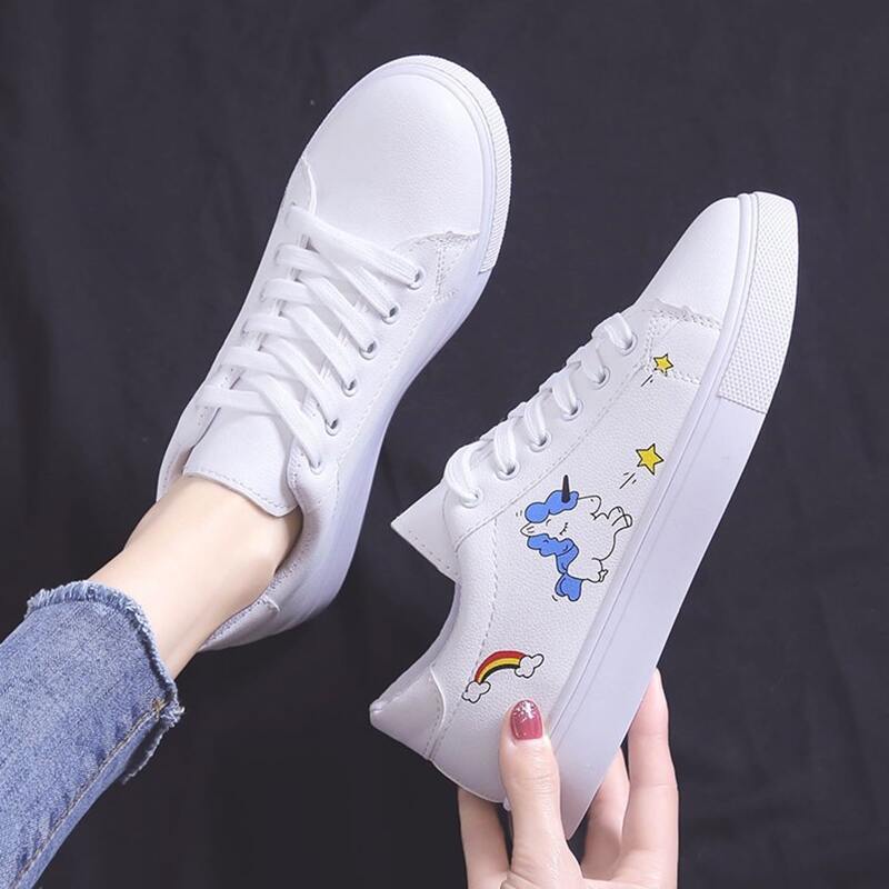 

Cartoon Graphic Lace Up Front Skate Shoes, Blue and white