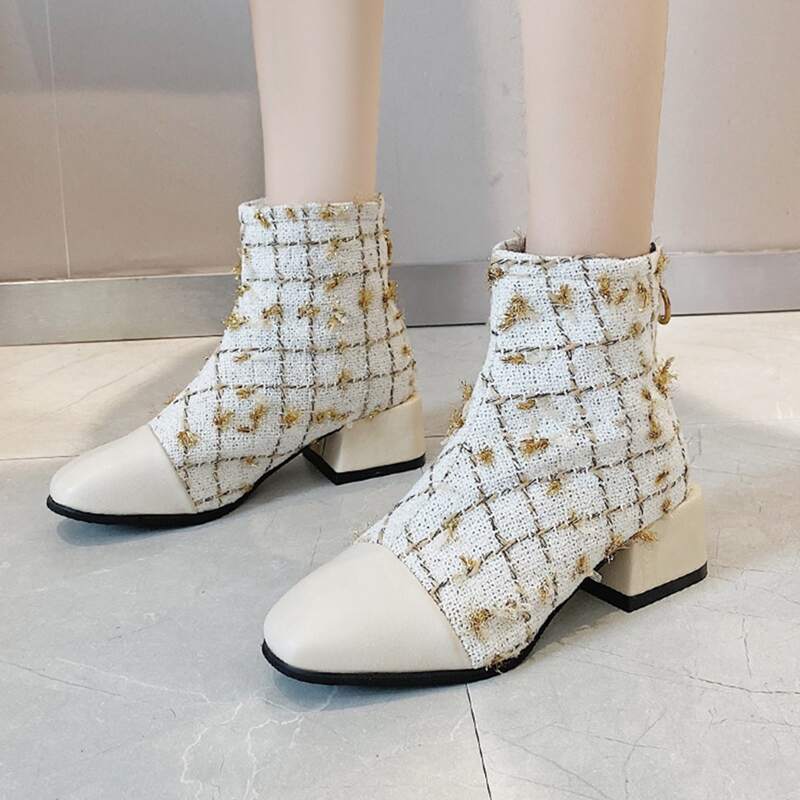 

Chunky Heeled Charm Boots, Beige