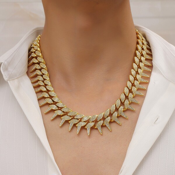

Men Rhinestone Decor Chain Necklace, Gold