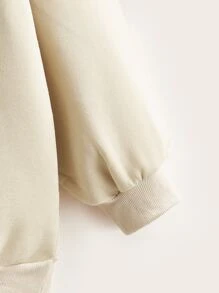 大碼字母刺繡落肩袖保暖套頭衫 - 卡其色 - 查看 3