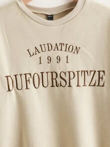 大碼字母刺繡落肩袖保暖套頭衫 - 卡其色 - 查看 4