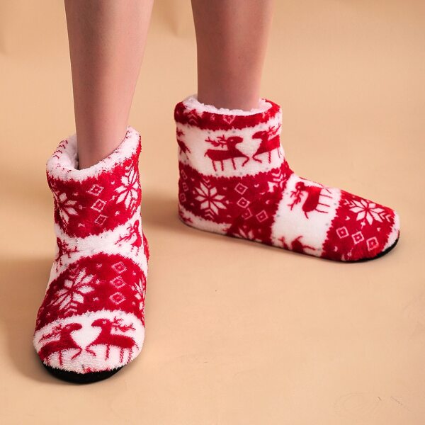 

Christmas Graphic Colorblock Slipper Boots, Red