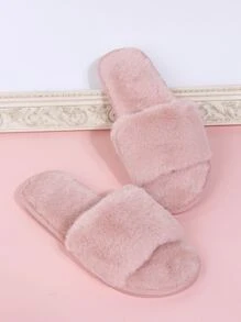 Women's Fashionable Home Slippers, Minimalist Fluffy Slippers - Baby Pink - View 3