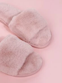 Women's Fashionable Home Slippers, Minimalist Fluffy Slippers - Baby Pink - View 4