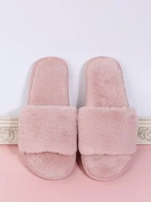 Women's Fashionable Home Slippers, Minimalist Fluffy Slippers - Baby Pink - View 5