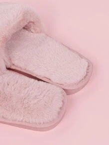 Women's Fashionable Home Slippers, Minimalist Fluffy Slippers - Baby Pink - View 6