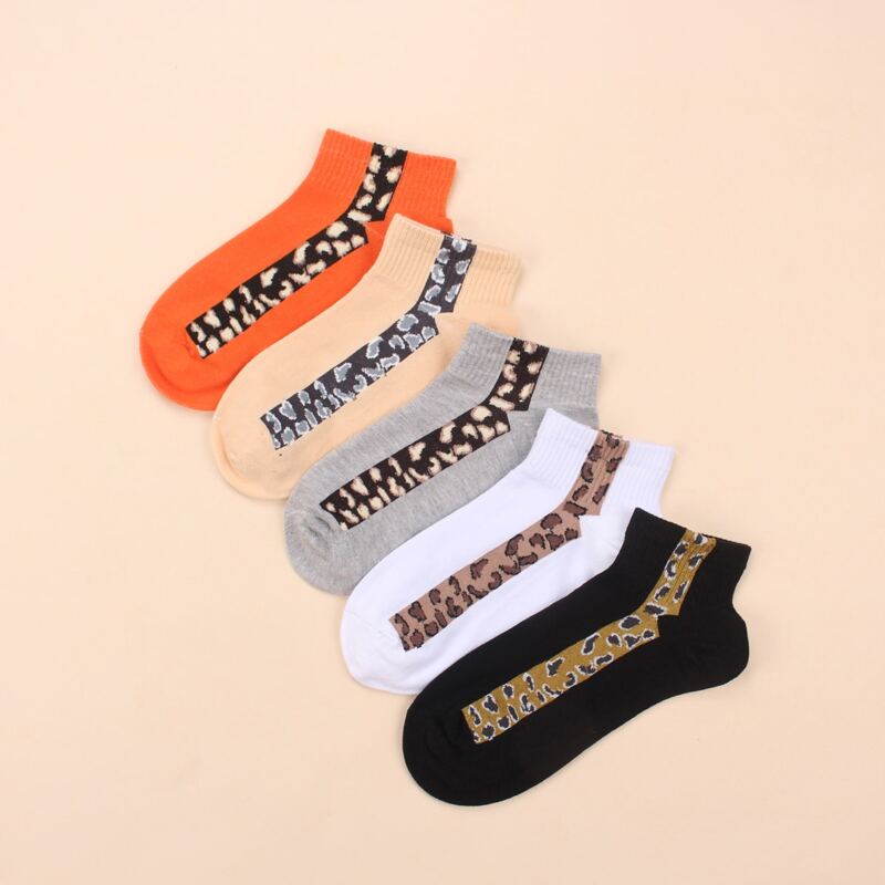 

5pairs Leopard Print Ankle Socks, Multicolor