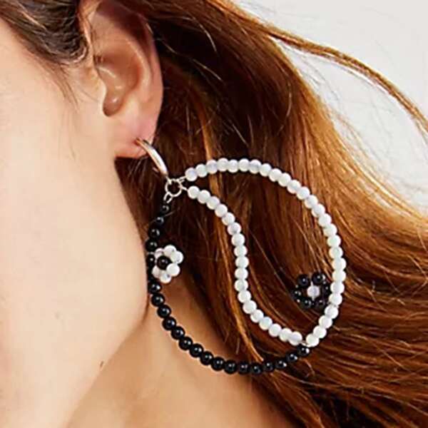 

Bead Decor Yin & Yang Drop Earrings, Black and white