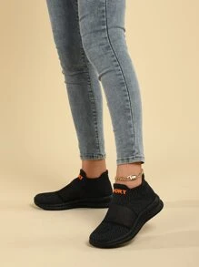 字母圖案一腳蹬針織跑鞋 - 黑色 - 查看 3