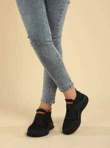 字母圖案一腳蹬針織跑鞋 - 黑色 - 查看 4