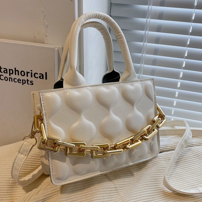 

Heart Embossed Satchel Bag, White