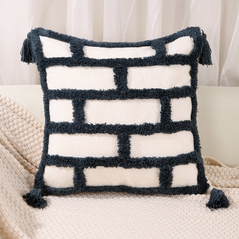 

Tassel Decor Cushion Cover Without Filler, Navy blue