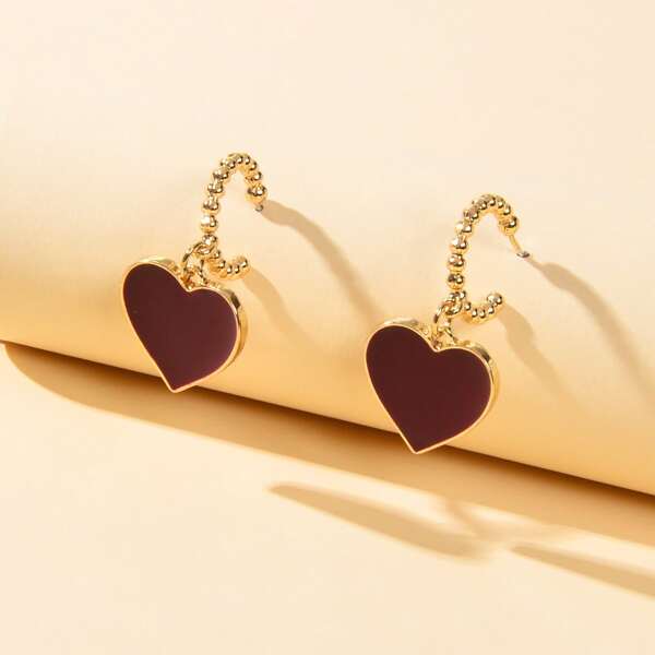 

Heart Drop Earrings, Burgundy