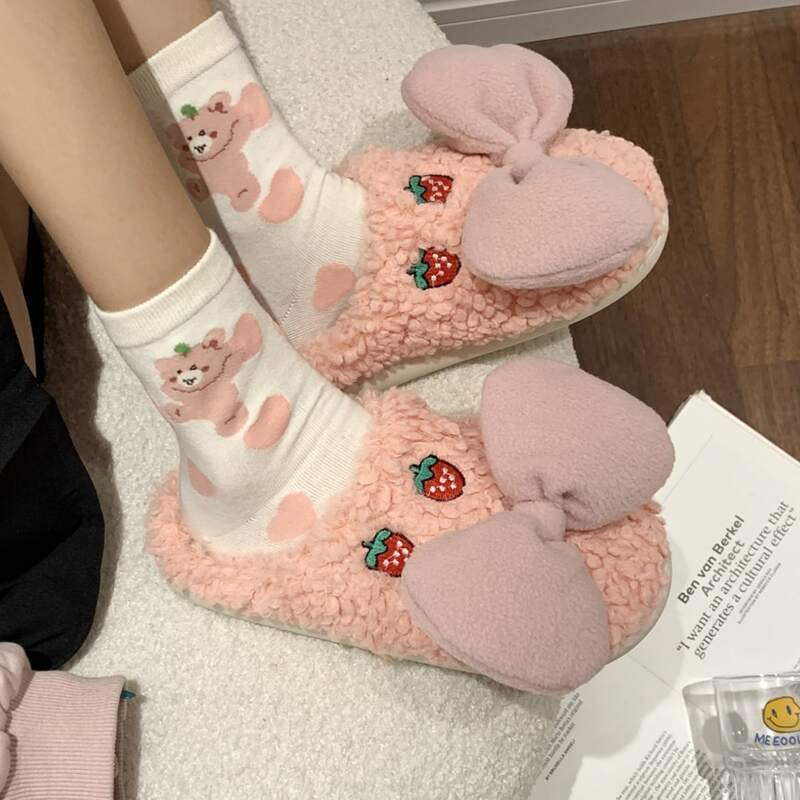 

Bow Decor Fluffy Slippers, Pink