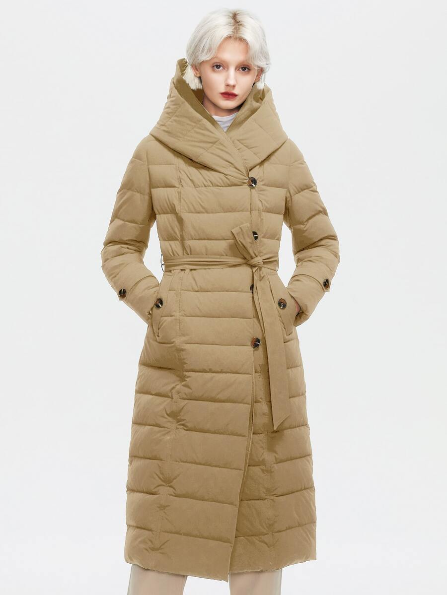 ZIAI Women's Fashionable Quilted Hooded Jacket, Mid-Length With Pockets And Regular Sleeves