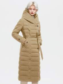 ZIAI Women's Fashionable Quilted Hooded Jacket, Mid-Length With Pockets And Regular Sleeves - Khaki - View 4