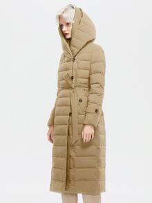 ZIAI Women's Fashionable Quilted Hooded Jacket, Mid-Length With Pockets And Regular Sleeves - Khaki - View 5
