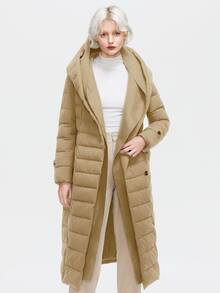 ZIAI Women's Fashionable Quilted Hooded Jacket, Mid-Length With Pockets And Regular Sleeves - Khaki - View 6