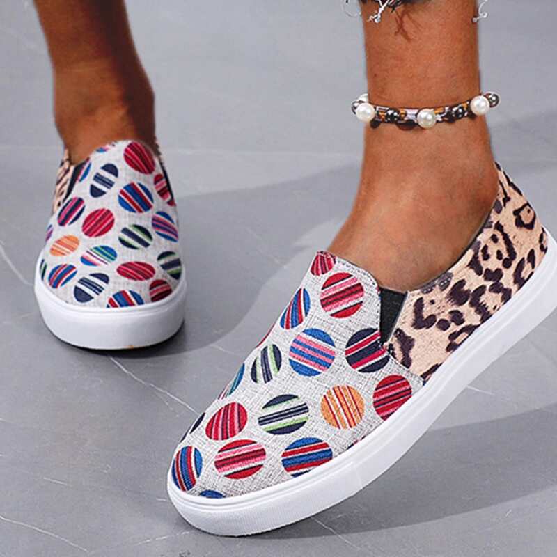

Leopard Pattern Slip On Shoes, Grey