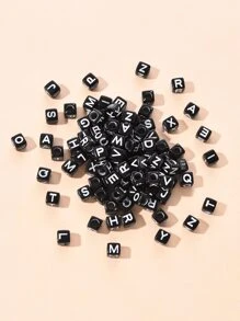 1入組黑色工藝亞克力字母珠子立方體帶白色混合字母字母釘珠DIY首飾配件 - 彩色 - 查看 1