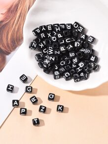 1入組黑色工藝亞克力字母珠子立方體帶白色混合字母字母釘珠DIY首飾配件 - 彩色 - 查看 2