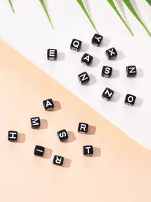 1入組黑色工藝亞克力字母珠子立方體帶白色混合字母字母釘珠DIY首飾配件 - 彩色 - 查看 3