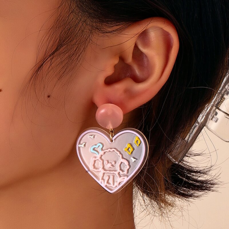 

Dog Graphic Drop Earrings, Pink