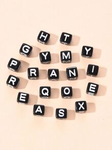 1入組黑色工藝亞克力字母珠子立方體帶白色混合字母字母釘珠DIY首飾配件 - 彩色 - 查看 4