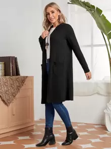 EMERY ROSE Abrigo con capucha y bolsillos parche en la parte delantera para otoño/invierno - Negro - Ver 3