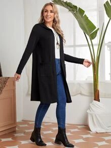 EMERY ROSE Abrigo con capucha y bolsillos parche en la parte delantera para otoño/invierno - Negro - Ver 4