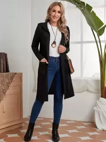 EMERY ROSE Abrigo con capucha y bolsillos parche en la parte delantera para otoño/invierno - Negro - Ver 5