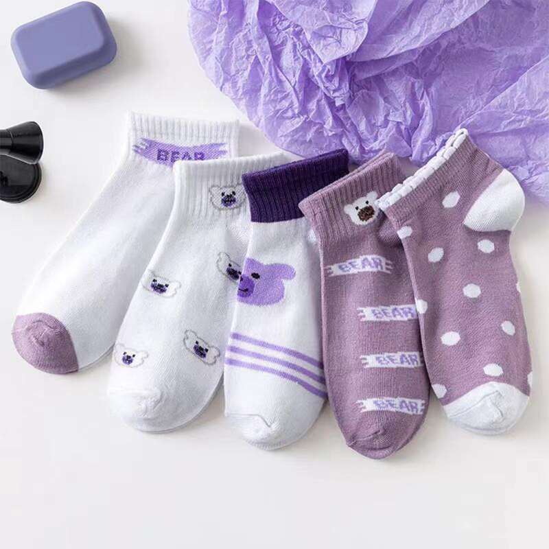 

5pairs Bear Print Ankle Socks, Multicolor