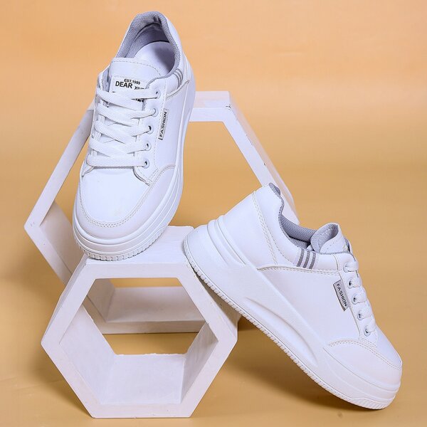 

Letter Detail Lace-up Front Sneakers, White