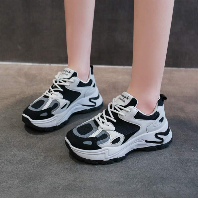 

Lace Up Front Mesh Panel Sneakers, Black