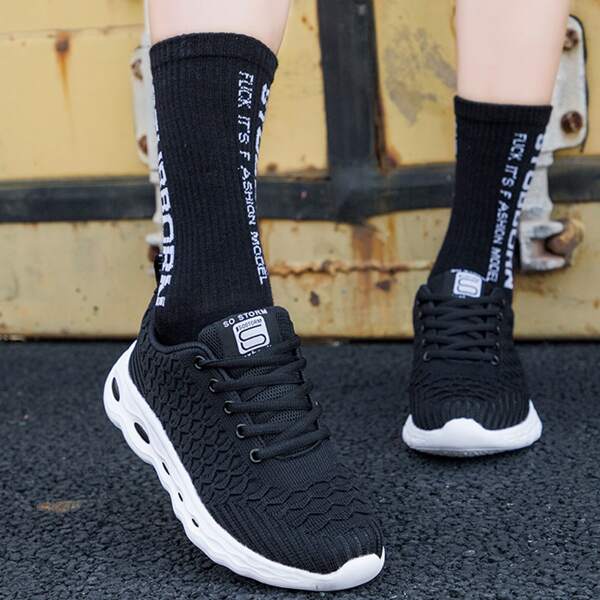 

Minimalist Textured Lace Up Front Sneakers, Black