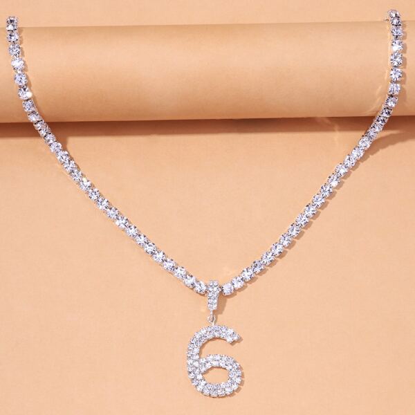 

Rhinestone Number Pendant Necklace, Silver