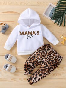Baby Letter Graphic Hoodie & Leopard Print Joggers - Multicolor - View 1