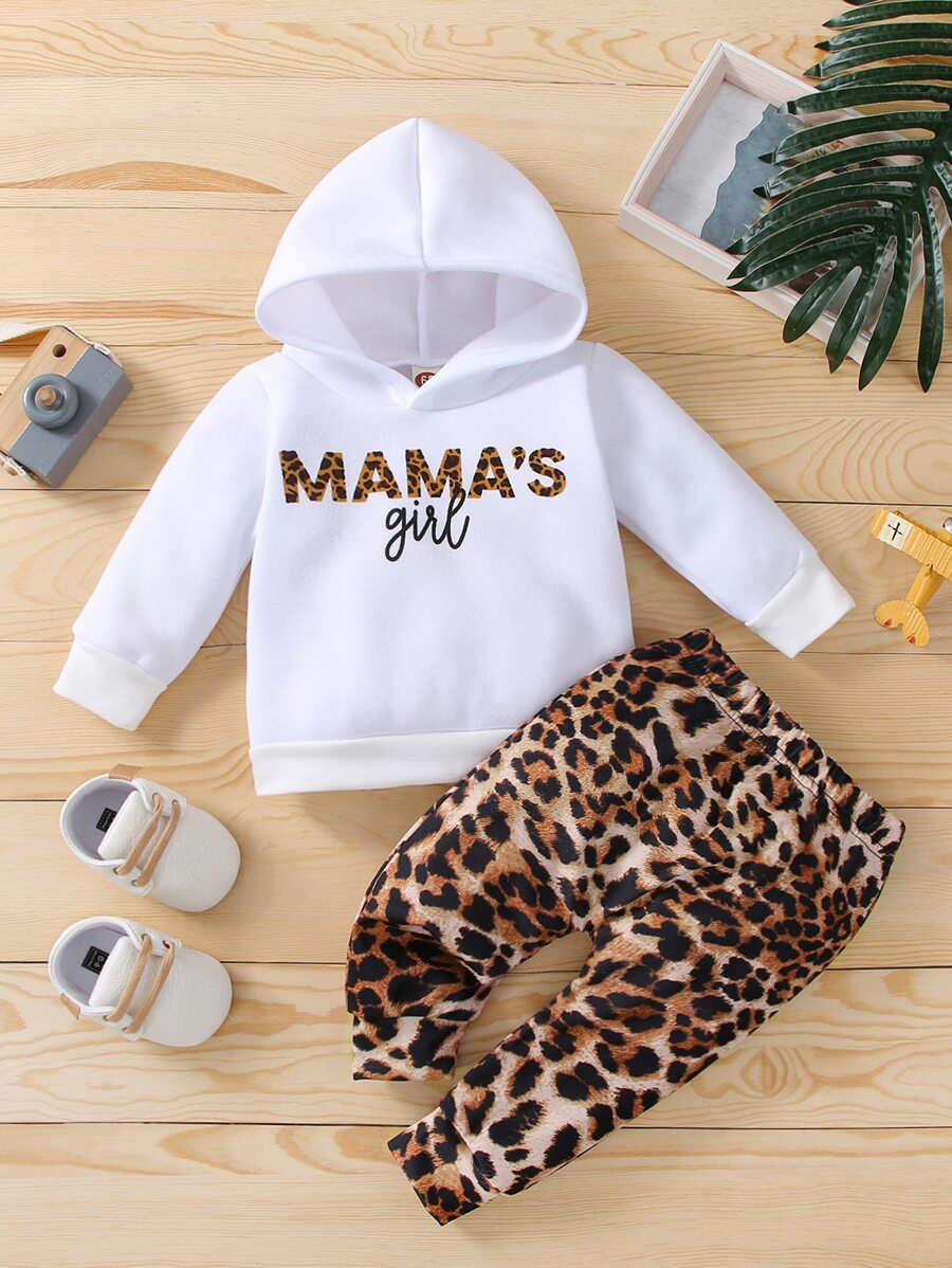 Baby Letter Graphic Hoodie & Leopard Print Joggers - Multicolor - View 1