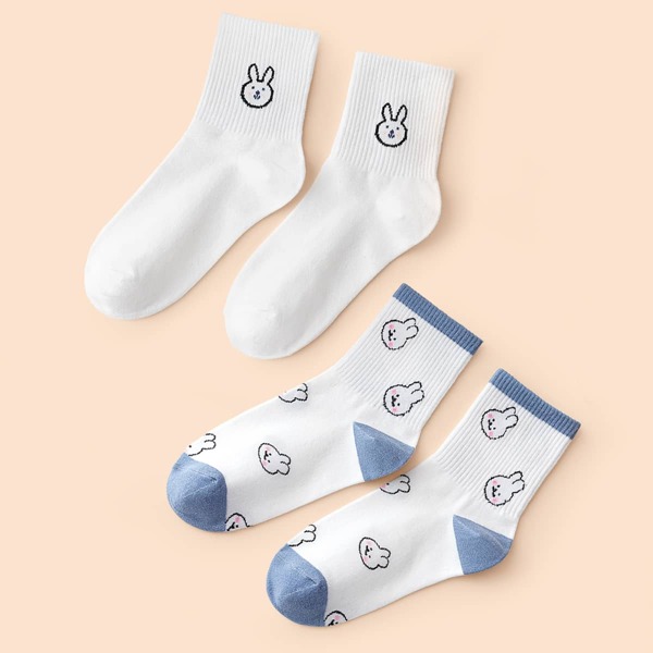 

2pairs Rabbit Print Crew Socks, Multicolor