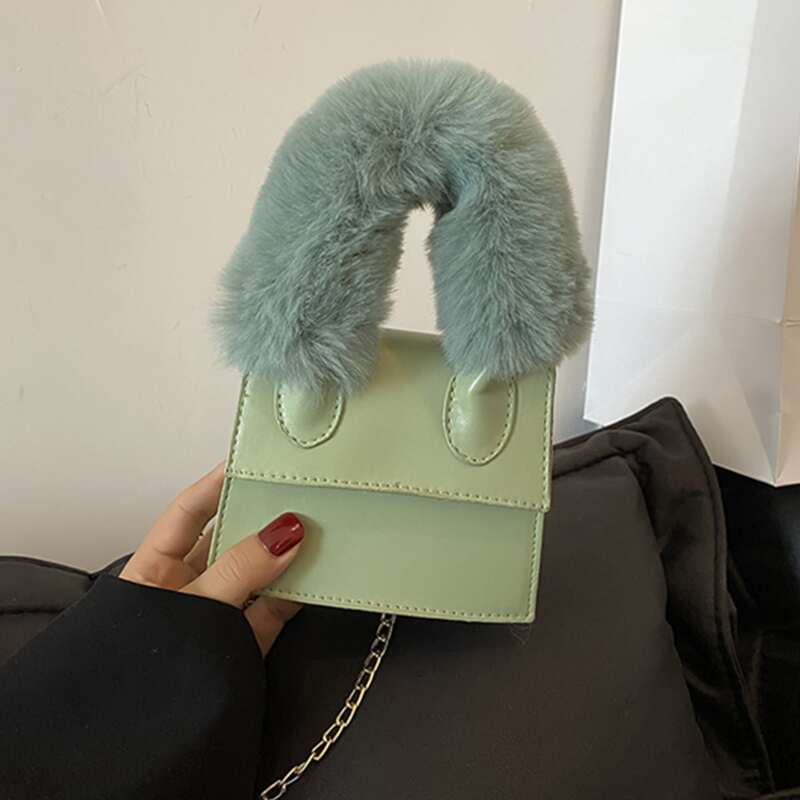 

Fluffy Satchel Bag, Green