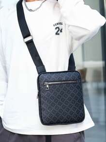 High School Students University Sling Bag Shoulder Bag Casual Bag Men Geo Graphic Crossbody Bag Fashion Adjustable Printed For Daily Commuting, Crossbody Bag Messenger Cylinder Bag Men Bag Winter Vintage Purse Leather Bag Travel Essentials Retro Bag Gifts For Men Valentine Day Valentines Black Bag Holiday Essentials Bag For Men Camping Sling Bag For Men Stickers Bags Back To School Valentine Gifts For Men Vintage Vacation Gift Bag Pack Cross Body Bag Spring Vintage Bags School Supplies - Black - View 1