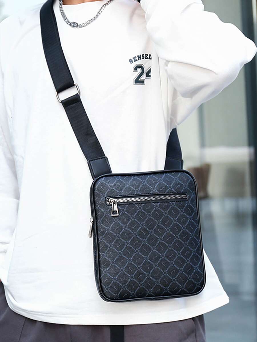 High School Students University Sling Bag Shoulder Bag Casual Bag Men Geo Graphic Crossbody Bag Fashion Adjustable Printed For Daily Commuting, Crossbody Bag Messenger Cylinder Bag Men Bag Winter Vintage Purse Leather Bag Travel Essentials Retro Bag Gifts For Men Valentine Day Valentines Black Bag Holiday Essentials Bag For Men Camping Sling Bag For Men Stickers Bags Back To School Valentine Gifts For Men Vintage Vacation Gift Bag Pack Cross Body Bag Spring Vintage Bags School Supplies - Black - View 1