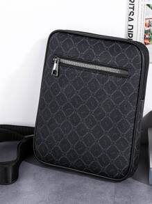 High School Students University Sling Bag Shoulder Bag Casual Bag Men Geo Graphic Crossbody Bag Fashion Adjustable Printed For Daily Commuting, Crossbody Bag Messenger Cylinder Bag Men Bag Winter Vintage Purse Leather Bag Travel Essentials Retro Bag Gifts For Men Valentine Day Valentines Black Bag Holiday Essentials Bag For Men Camping Sling Bag For Men Stickers Bags Back To School Valentine Gifts For Men Vintage Vacation Gift Bag Pack Cross Body Bag Spring Vintage Bags School Supplies - Black - View 2