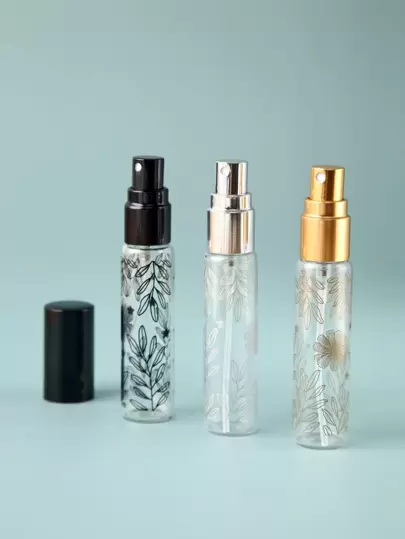 3pcs 10ml Leaf Print Matte Spray Bottles Refillable Empty Travel Glass Perfume Spray Bottle Atomizer Pump Sprayer Bottle Set, Living Room Home Bedroom Bathroom House Decor, Travel Stuff, Wedding, Party, Birthday, Gifts For Men Mom Dad Friends, New Years, Accessories, Funny Gift