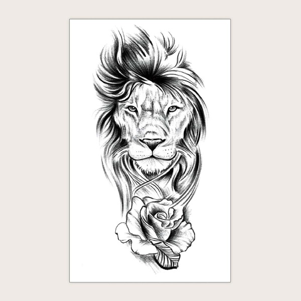 

1sheet Lion Pattern Tattoo Sticker, Black