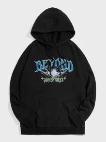 Manfinity Men Lightning And Letter Graphic Drawstring Hoodie - Black - View 1