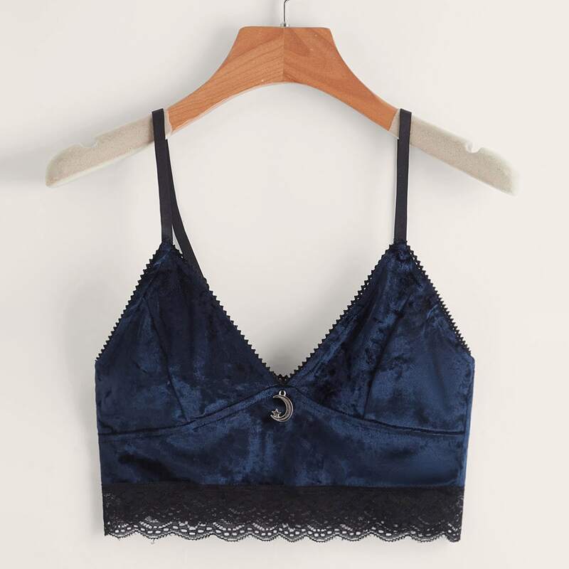 

Contrast Lace Cami Top, Navy blue